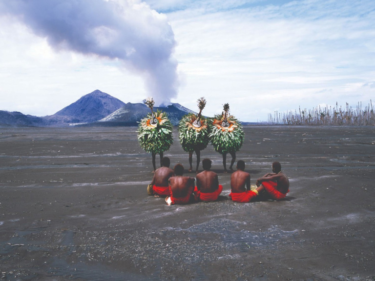Tolai Tubuans And Dukduks, Mt. Tavurvur In The Background, Rabaul, East New Britain